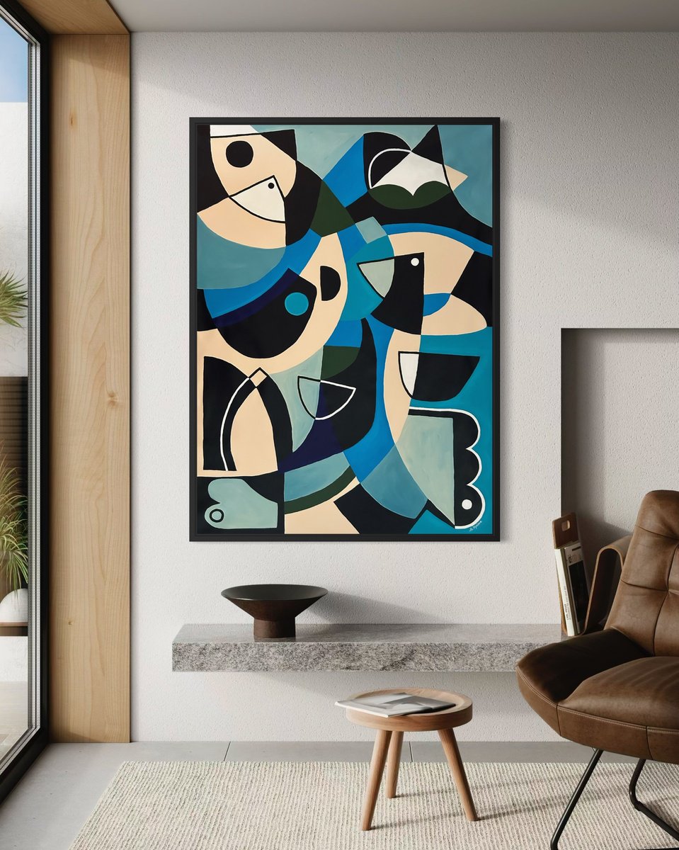 Abstract Acrylic Painting By Samantha Malone, 37 X 51", A Penguin Walks Into A Bar, Original Artwork