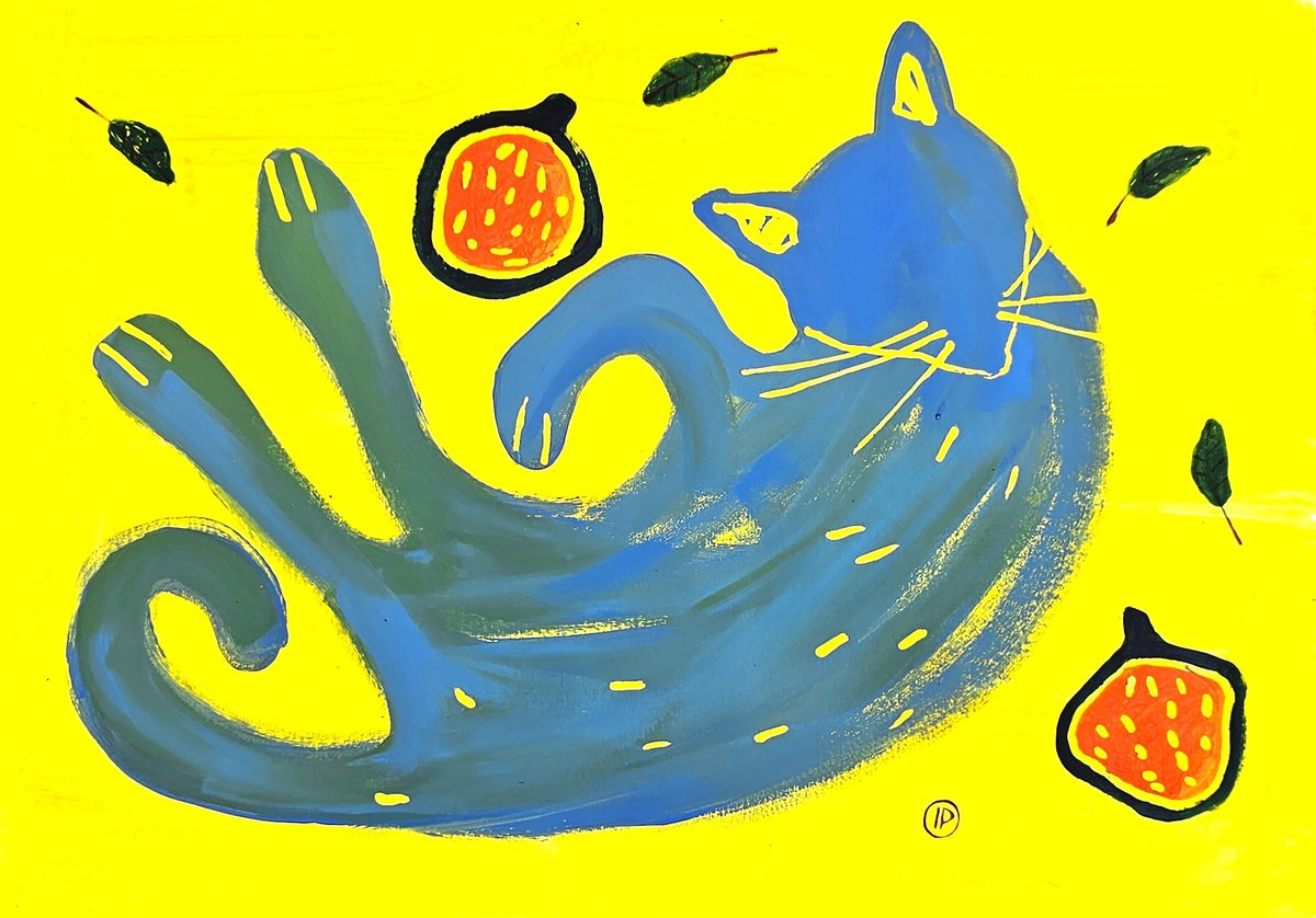 Impressionistic Animal Acrylic Painting By Irina Plaksina, 17 X 12, Game With Figs, Original Artwork