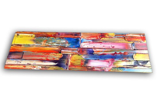 "Rotting Rainbow" -  Original PMS Oil Painting On Reclaimed Wood - 38 x 12 inches