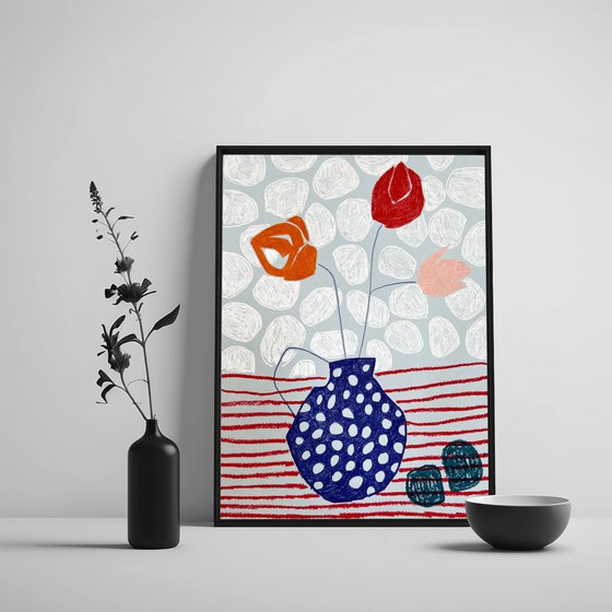 Polka Dot Vase with Flowers