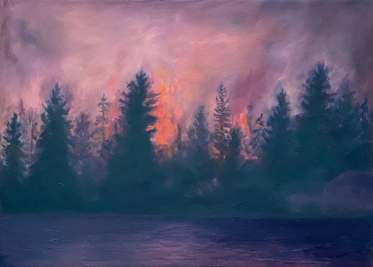 Impressionistic Landscape Oil Painting By Diana Sandetskaya, 7 X 5, Wildfires (Iii), Original Artwork