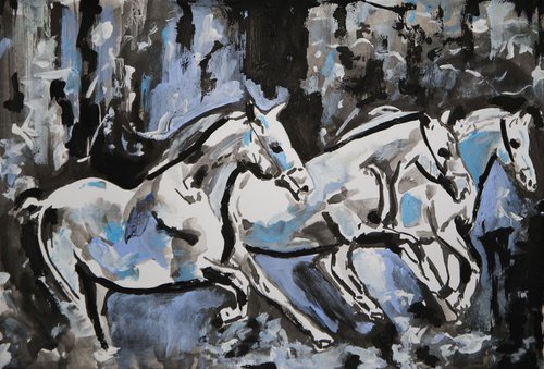 Horses galloping / 37.7 x 26.3 cm by Alexandra Djokic