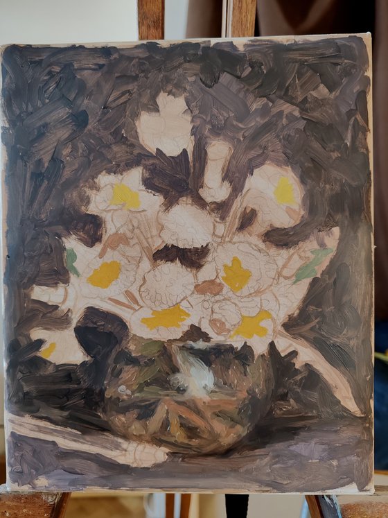 Still life with daffodils and dandelions