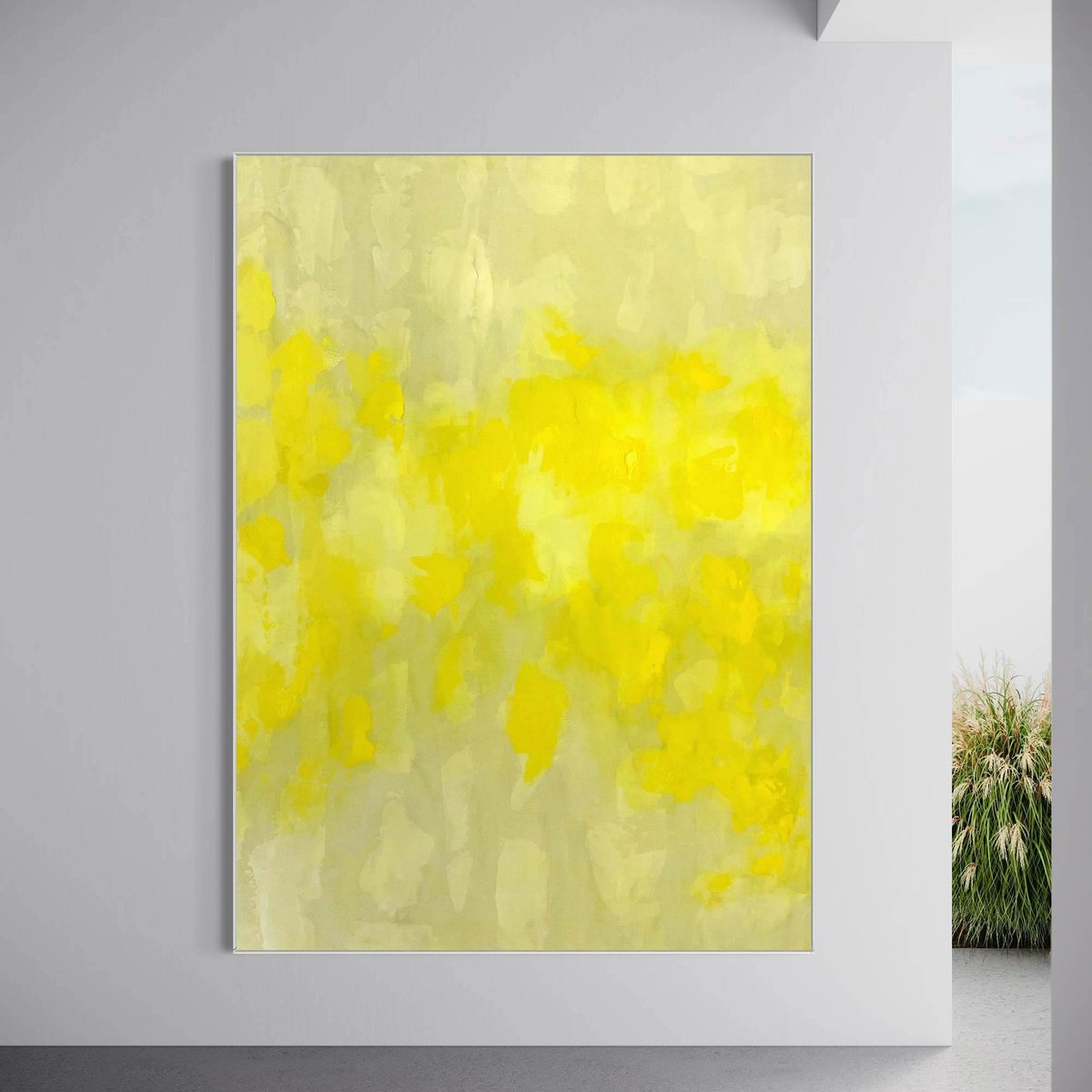 Abstract Acrylic Painting By Cheryl Harrison, 67 X 93, Floating Yellow, Original Artwork
