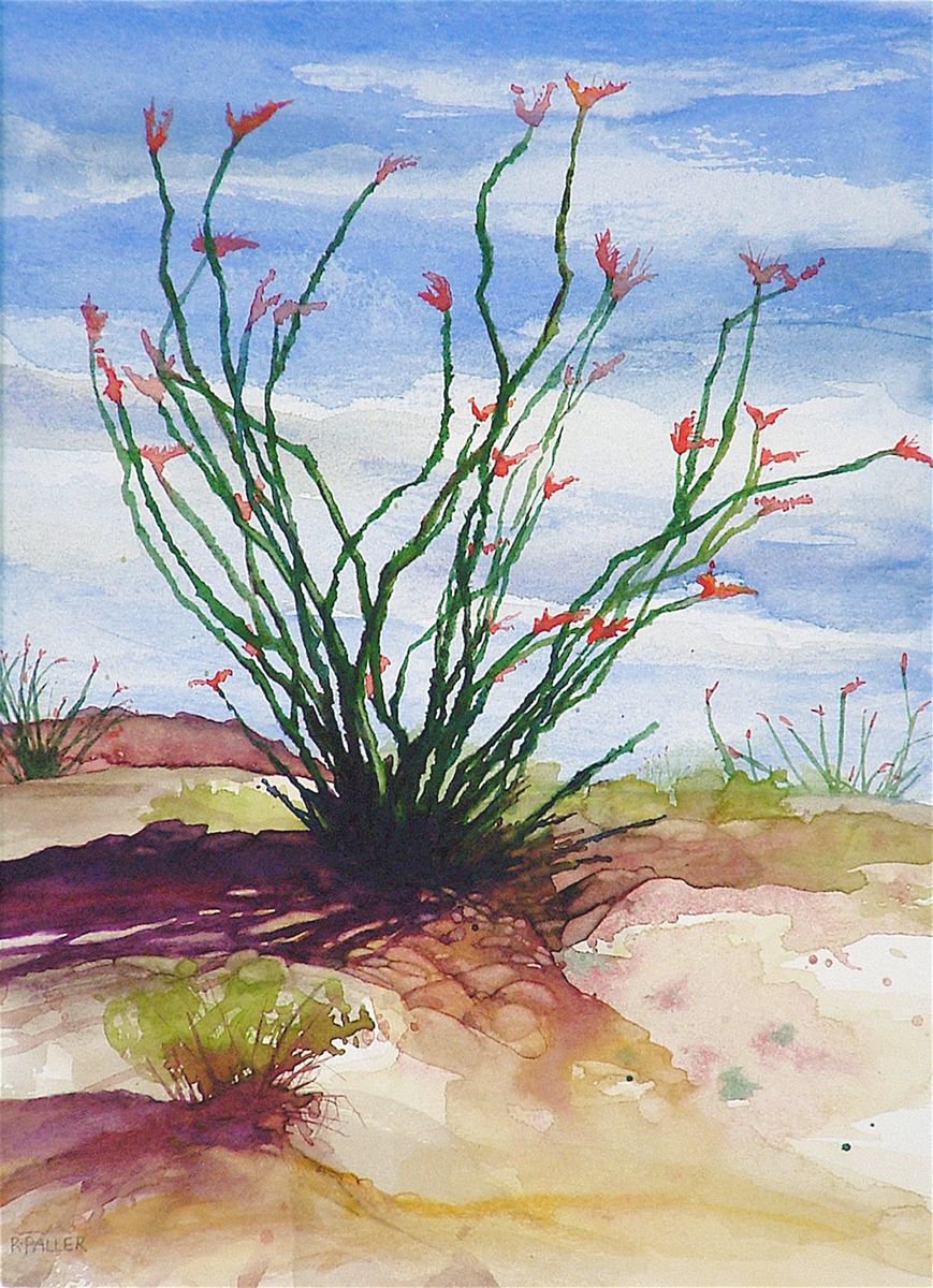 Photorealistic Botanical Watercolour By Rick Paller, 13 X 15", Ocatillo, Original Artwork