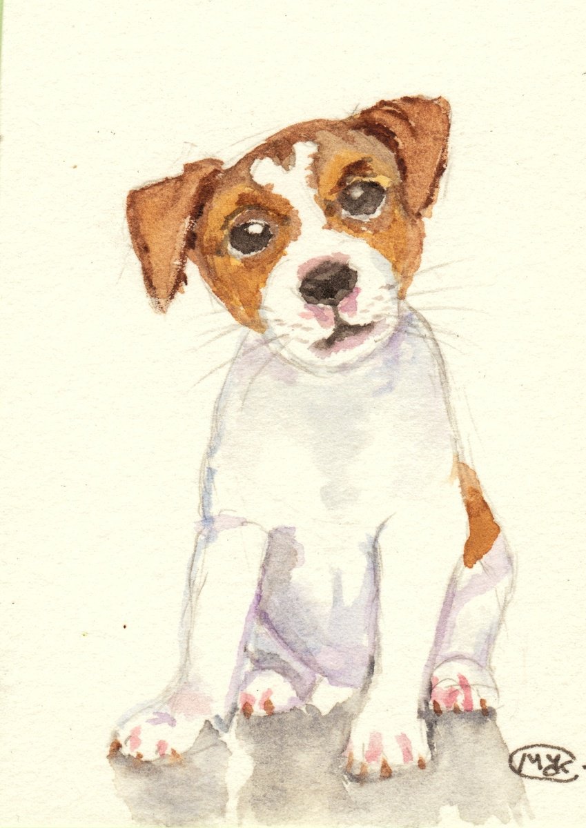 Jack Russell Puppy Dog miniature, Dog Miniature original painting by MARJANSART