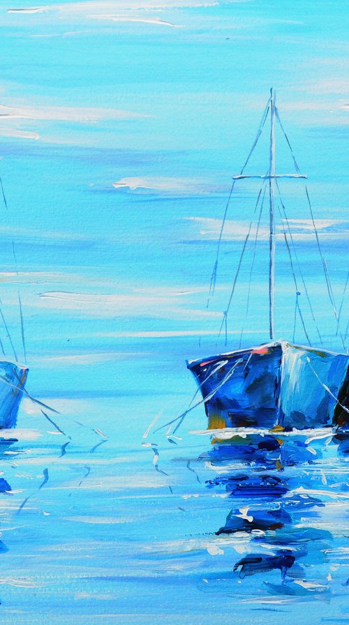 Blue Sailing Boats by Liubov Kvashnina
