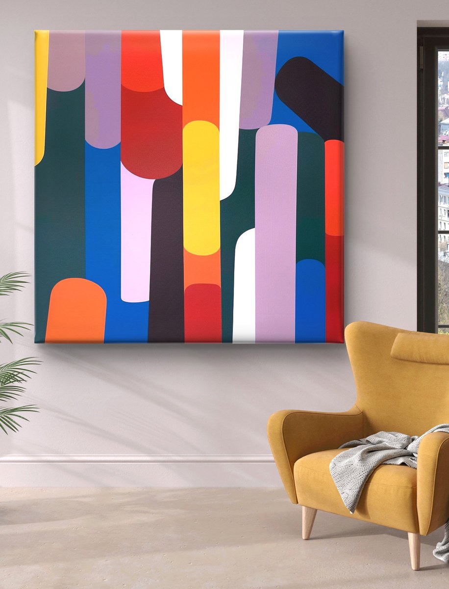 Abstract Acrylic Painting By V+V Kniazievi, 59 X 59", Change Of Plan #4, Original Artwork