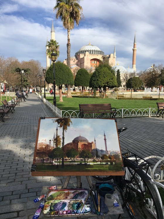 Hagia Sophia of Istanbul cityscape original watercolor