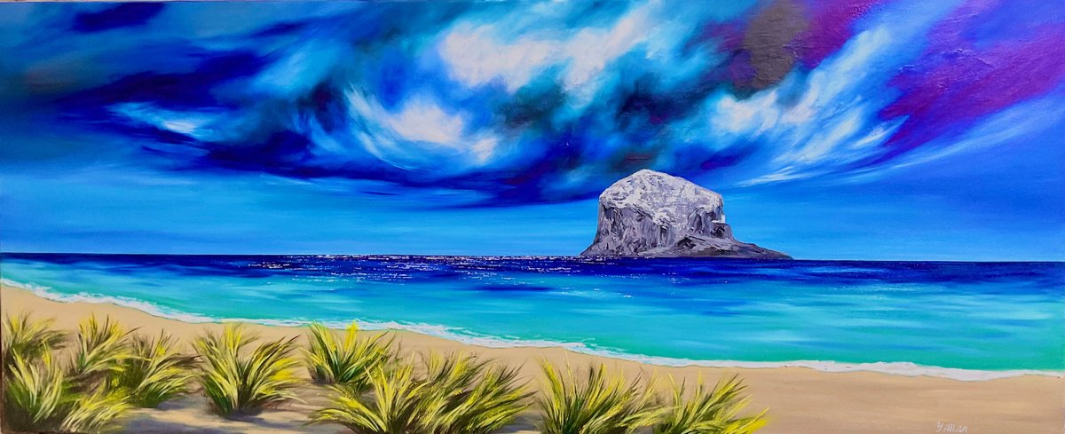 Impressionistic Landscape Oil Painting By Yulia Allan, 51 X 24", Beach View, North Berwick, Original Artwork