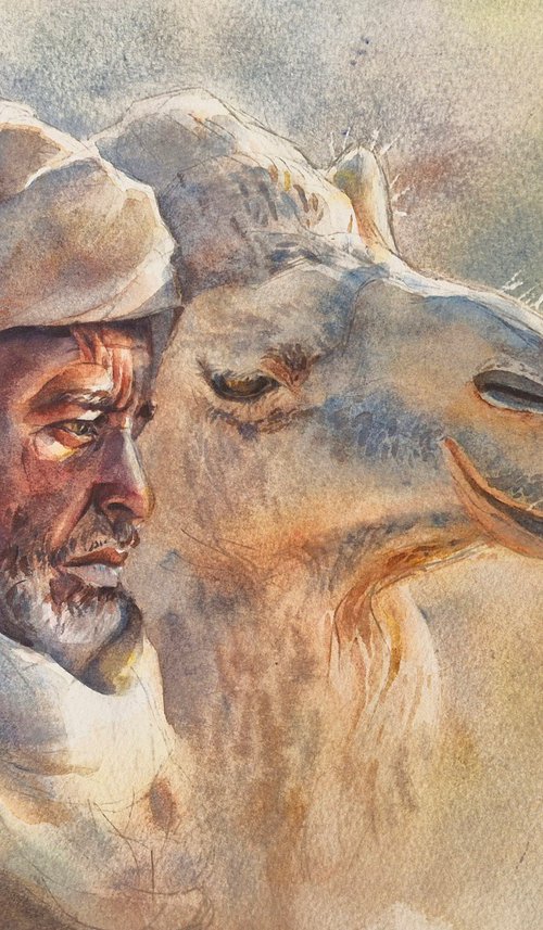 Nomad and Camel in Desert by Bozhidara Mircheva
