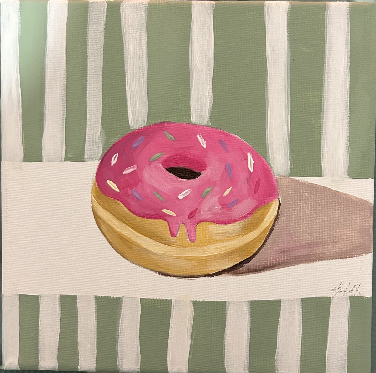 Photorealistic Still Life Acrylic Painting By Amelia Taylor, 8 X 8, Donut, Original Artwork