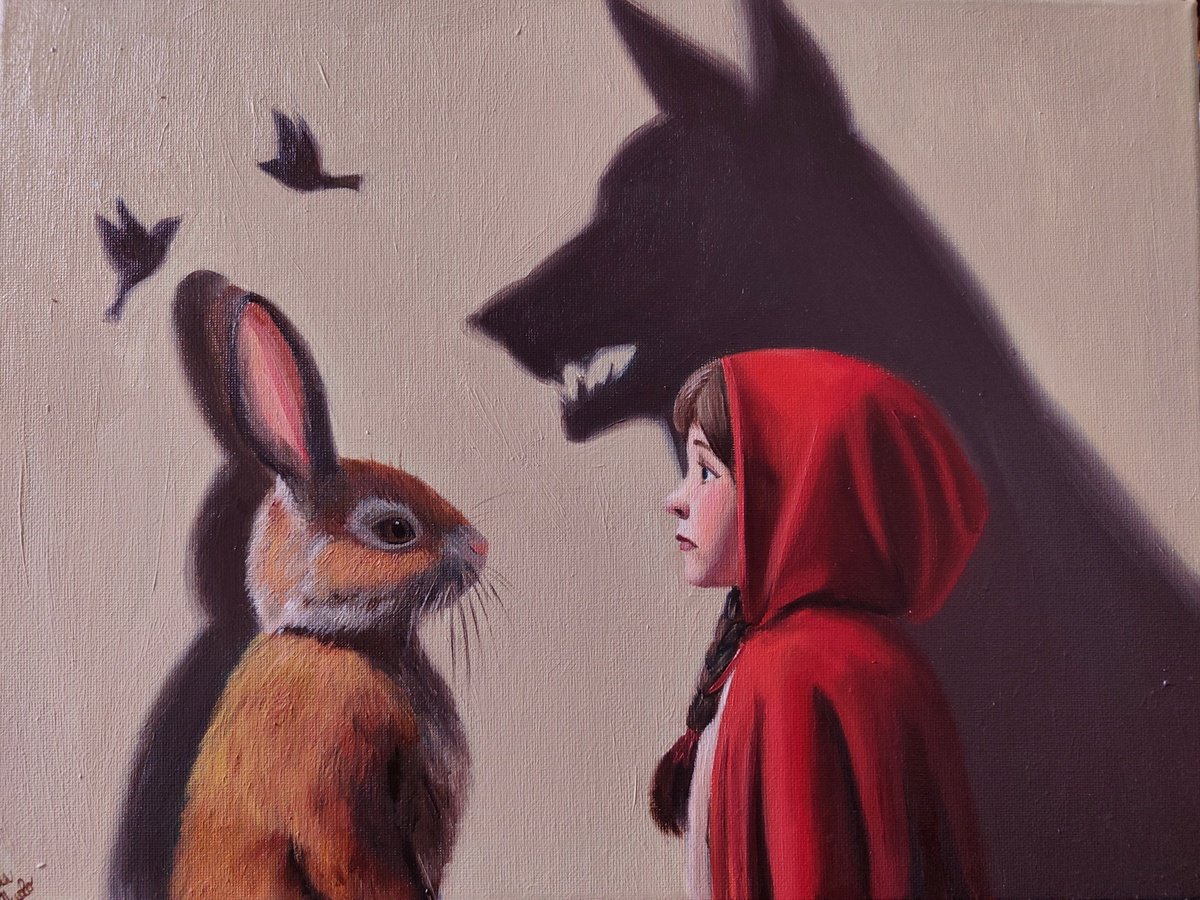 Surrealistic Portrait Oil Painting By Laura Muolo, 16 X 12", "Little Red Riding Hood