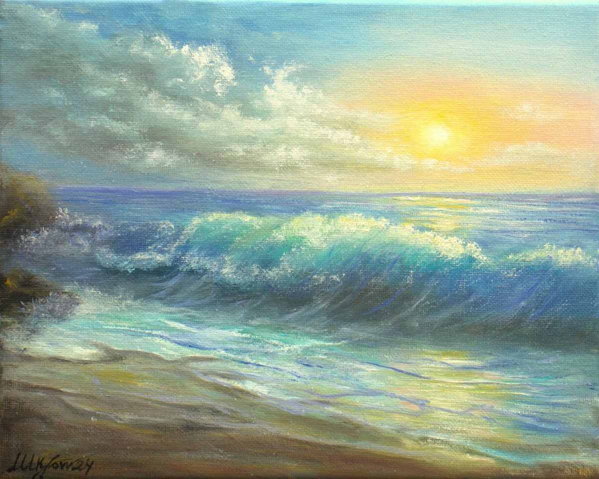 Expressive Landscape Oil Painting By Ludmilla Ukrow, 10 X 8", Moody Sunset, Original Artwork