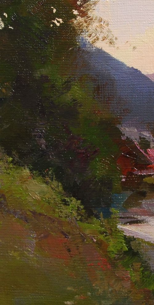 Small landscape oil painting " Approaching Evening " ( 427l15 ) by Yuri Pysar