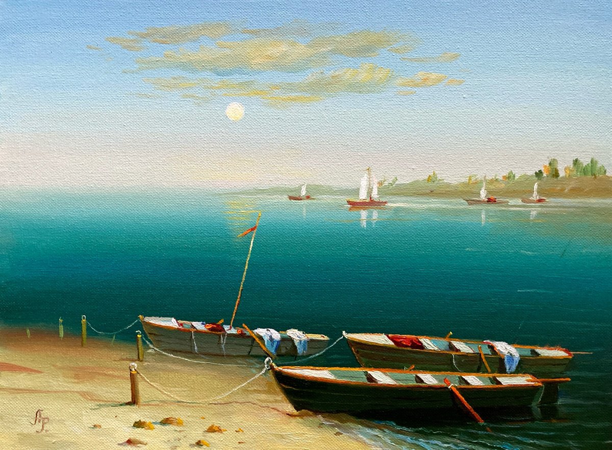 Photorealistic Oil Painting , Fishing Boats By Olena Romanenko, 16 X 12, Artwork For Sale On Artfinder