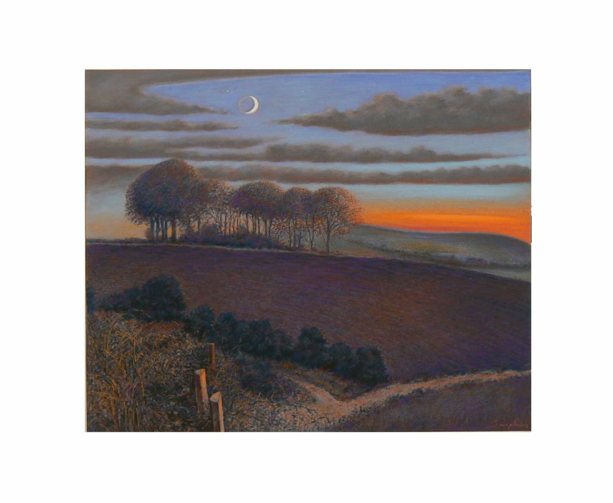 Illustrative Landscape Painting By Paul Simpkins, 20 X 18", Ridgeway Twilight, Original Artwork
