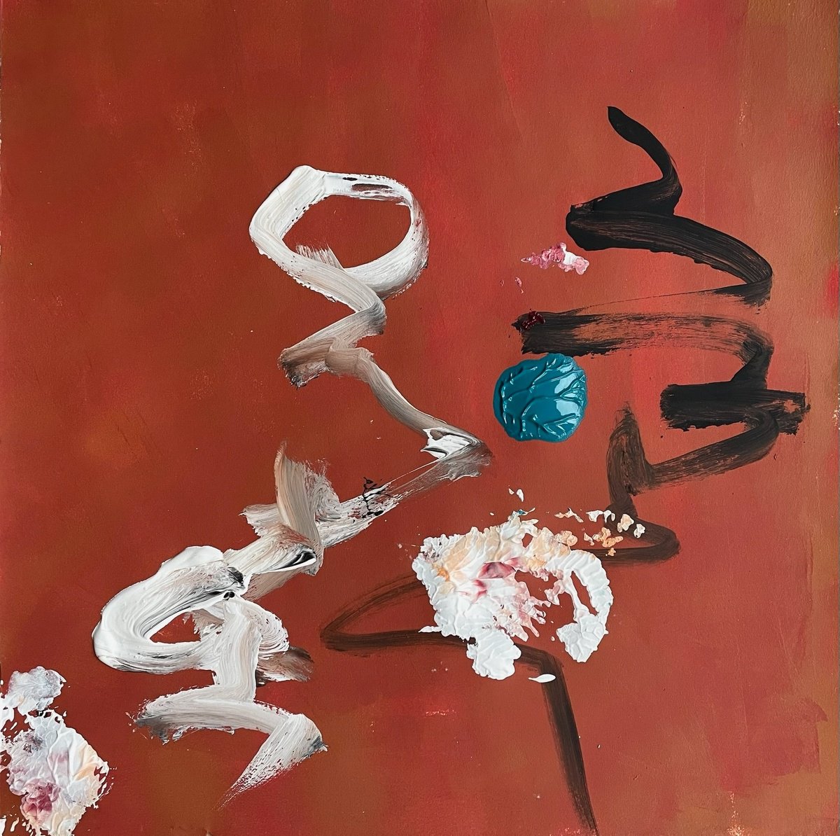 Organic Abstract Acrylic Painting By Christel Haag, 15 X 16, Lebenswege 1, Original Artwork