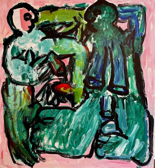 Two women in green by Barbara Kuebel