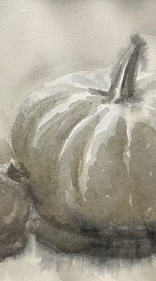 Still life Pumpkin and Pomegranate watercolour Ukrainian artwork by Roman Sergienko