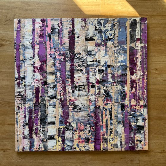 Purple forest in the fog