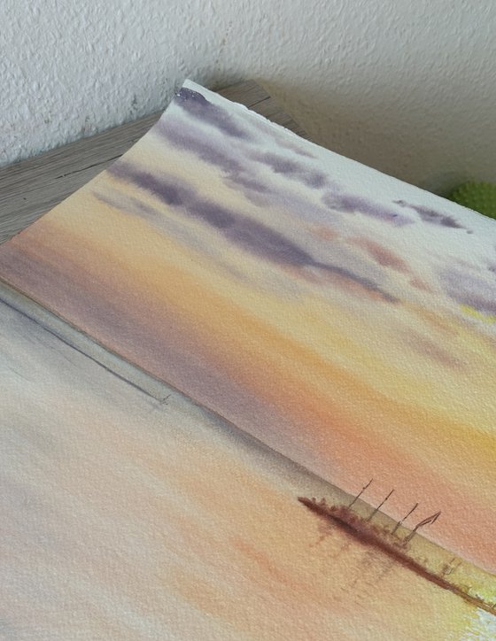 Serene Sunset over a Seaside Town