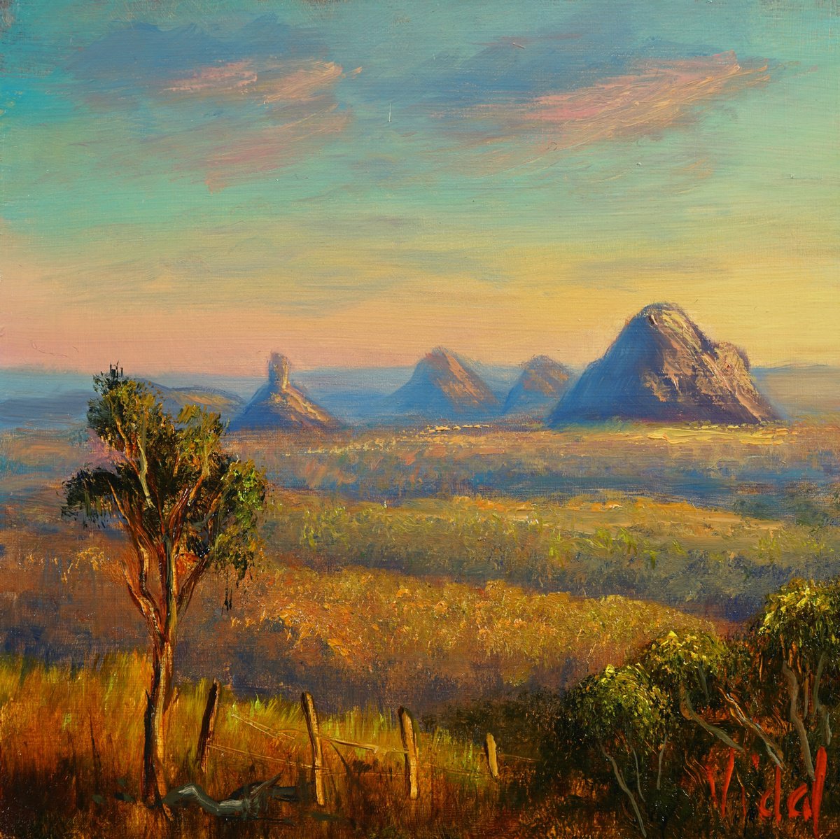 Impressionistic Landscape Oil Painting By Christopher Vidal, 8 X 8, Sunrise On Glasshouse Mnts, Original Artwork