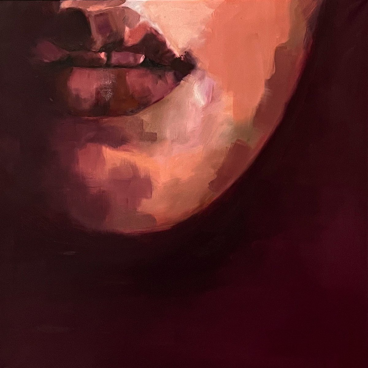 Dark oil painting Volumetric lips of a woman by Diana Timchenko