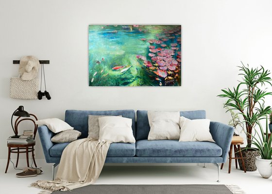 Lake with koi 120x80 cm.