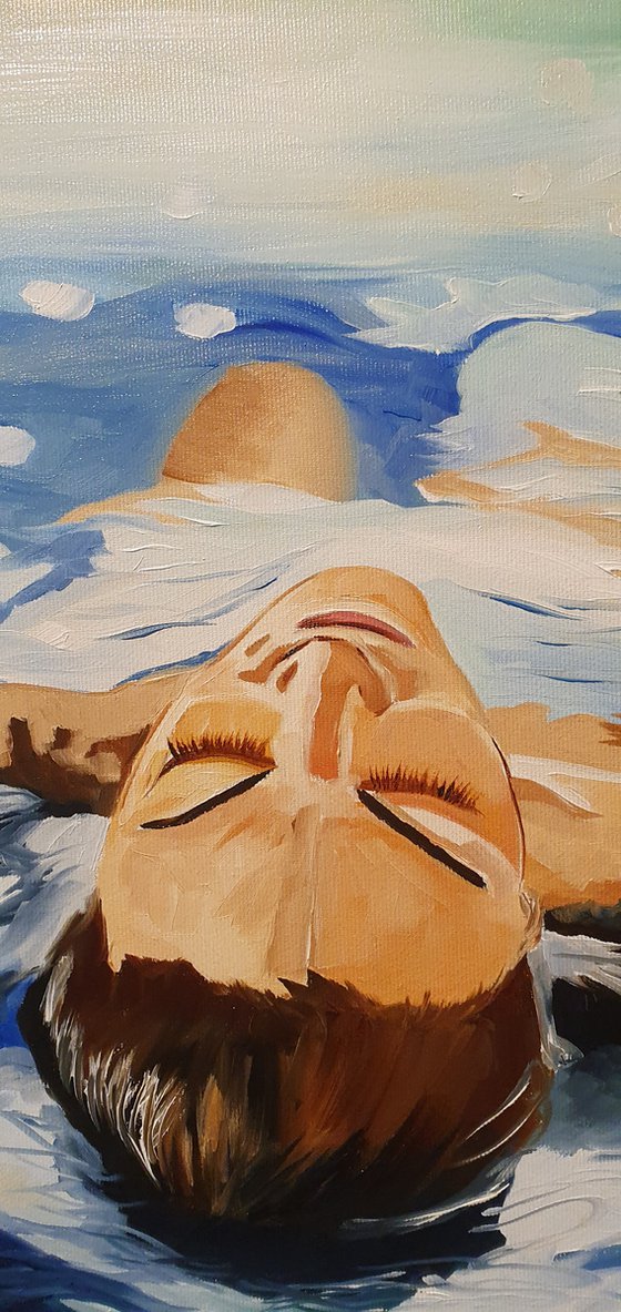 Relaxed woman floating on water 40*40 cm