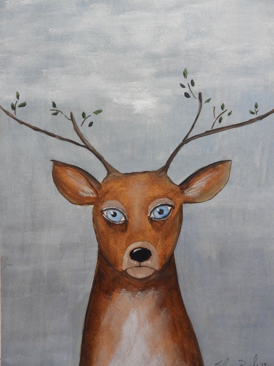 The deer with leaves