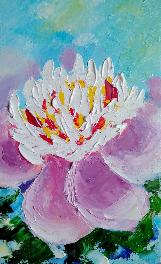 Peony Painting Original Art Floral Small Oil Artwork Pink Flower Wall Art