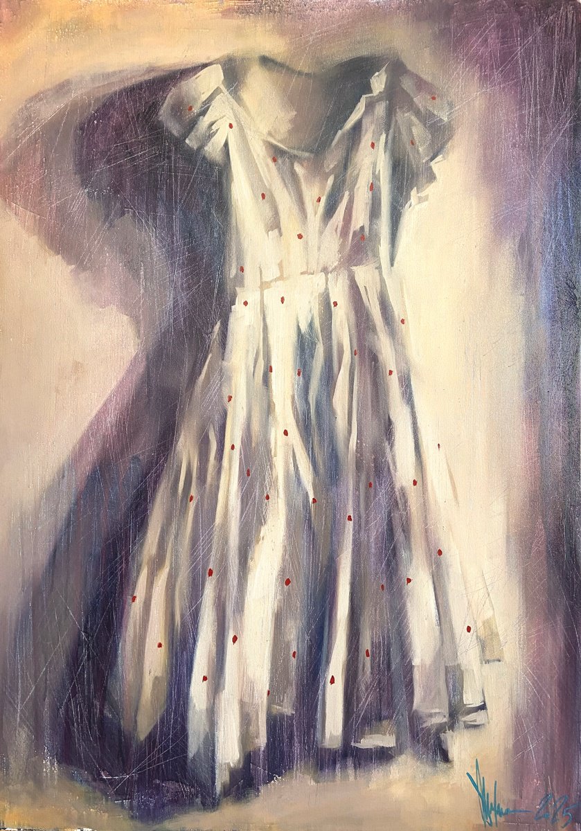 Expressive Still Life Oil Painting By Igor Shulman, 28 X 39, Memory Of A Dress., Original Artwork