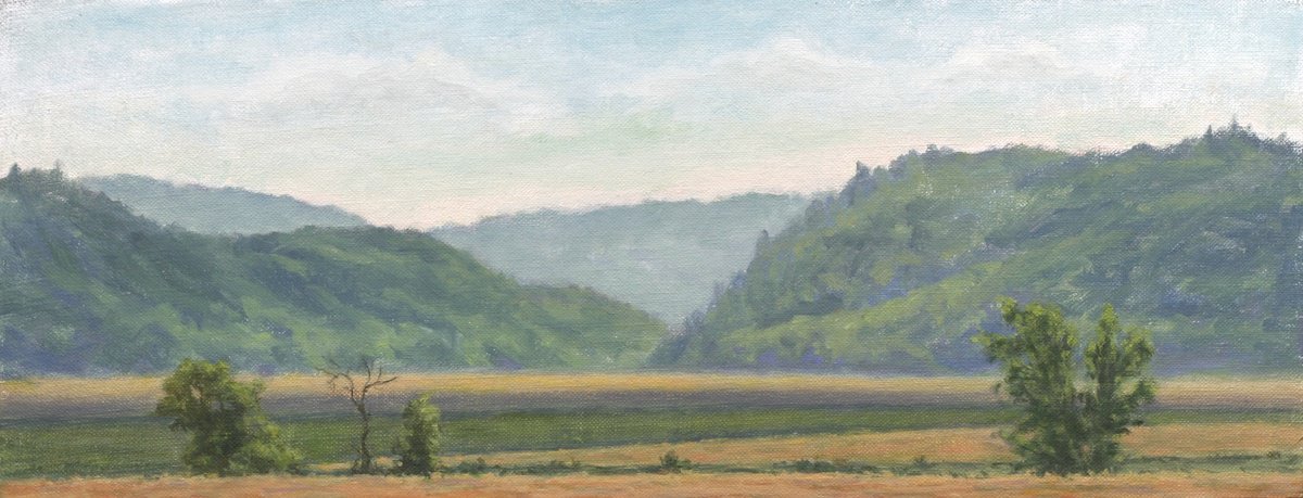 Impressionistic Landscape Oil Painting By John Fleck, 17 X 8, Lower Narrows, Sauk County, Wi, Original Artwork