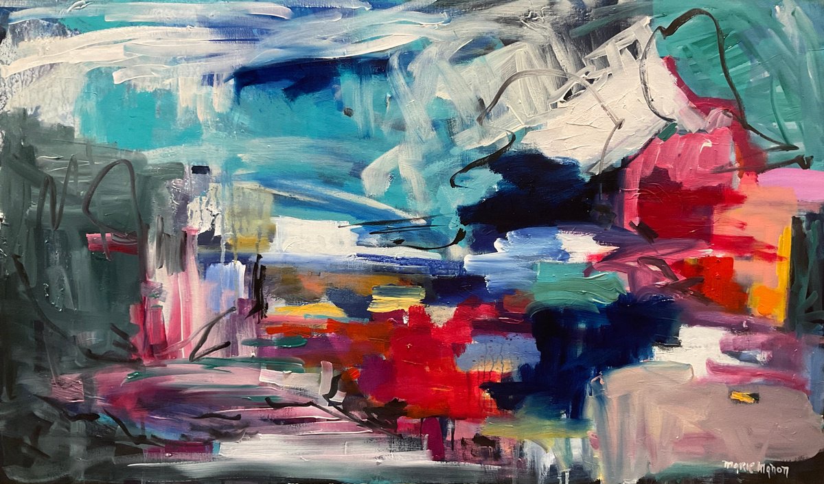 Impressionistic Cityscapes Oil Painting By Marie Manon, 44 X 26", Love My City, Original Artwork