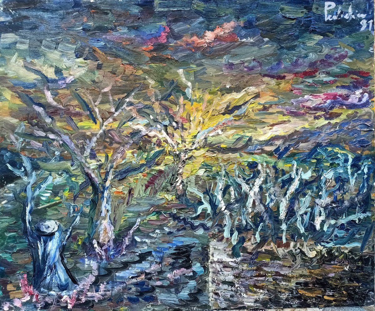 Impressionistic Landscape Oil Painting By Antonino Puliafico, 24 X 20, Dopo L