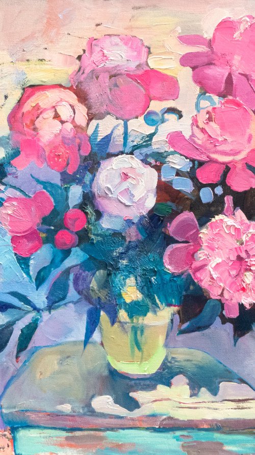 Peonies in the garden by Anastasiia Grygorieva