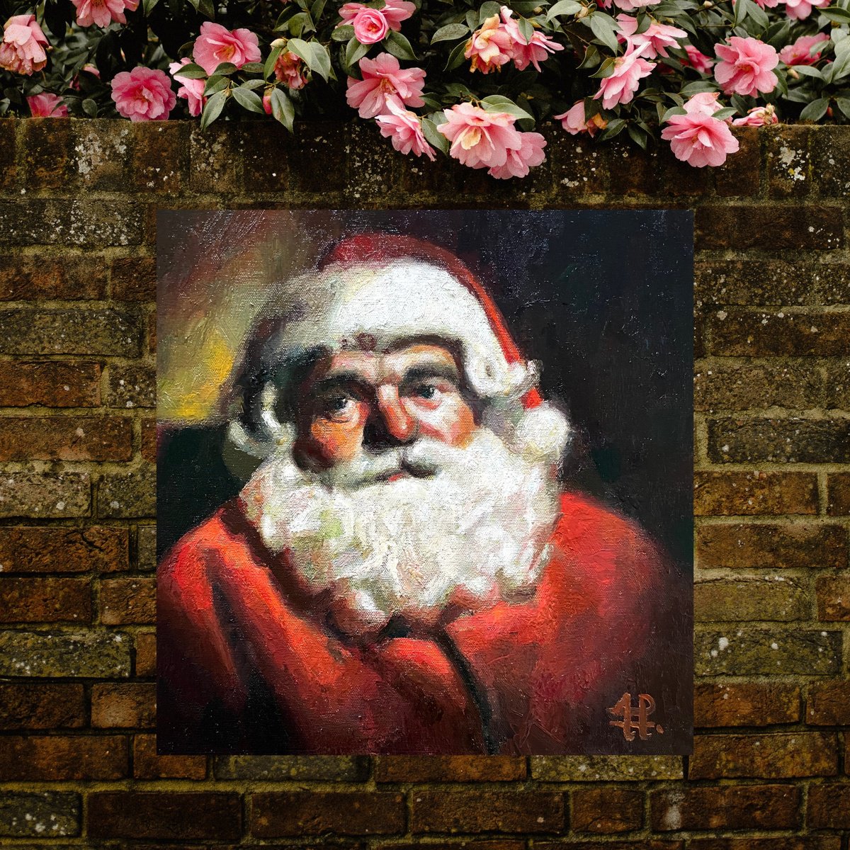 Impressionistic Portrait Oil Painting By Andres Portillo, 16 X 16, Santa Claus Portrait, Original Artwork