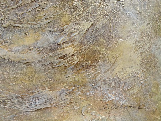 GOLDEN WAVES. Large Abstract Painting with Texture in Beige, Gold, Bronze Neutral Colors. Contemporary Art