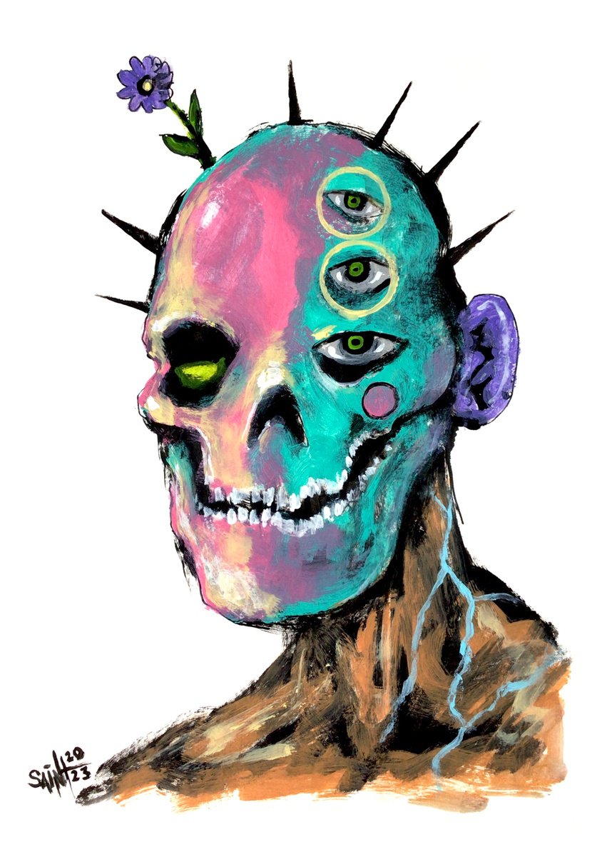 #143 Zombie portrait painting original art, Horror Naive Outsider Folk Art Brut Strange ac... by Ruslan Aksenov