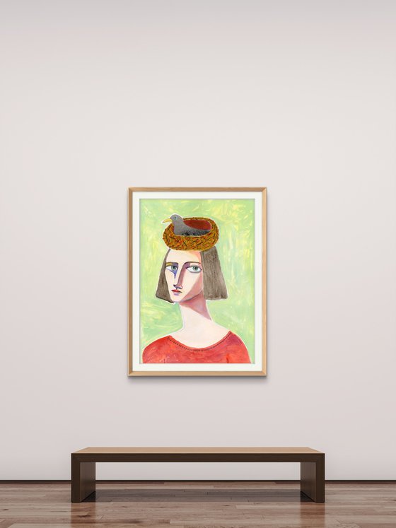 Bird Lover with Nest on Head
