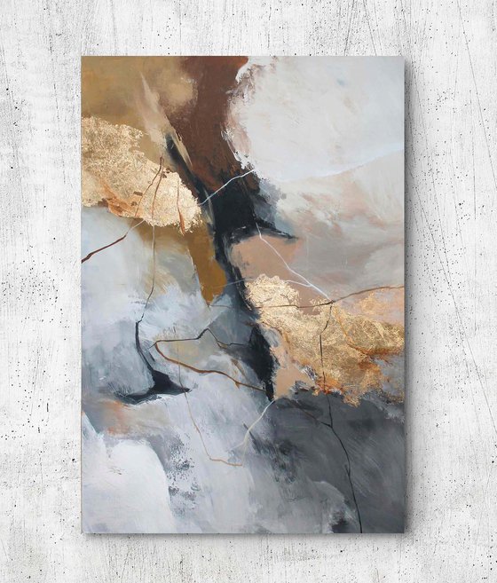 "Wild 2" Grey gold  brown abstract acrylic