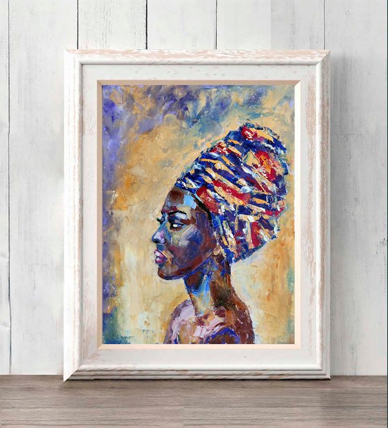 African Woman Portrait Painting Original Art Black Female Wall Art African American Girl Artwork