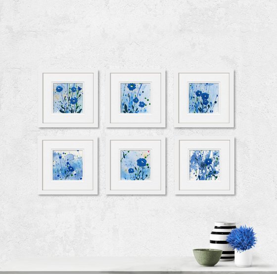 Dreaming In Blue Collection - Set of 6 - Floral art by Kathy Morton Stanion