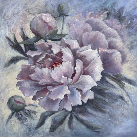 Peonies in the morning haze