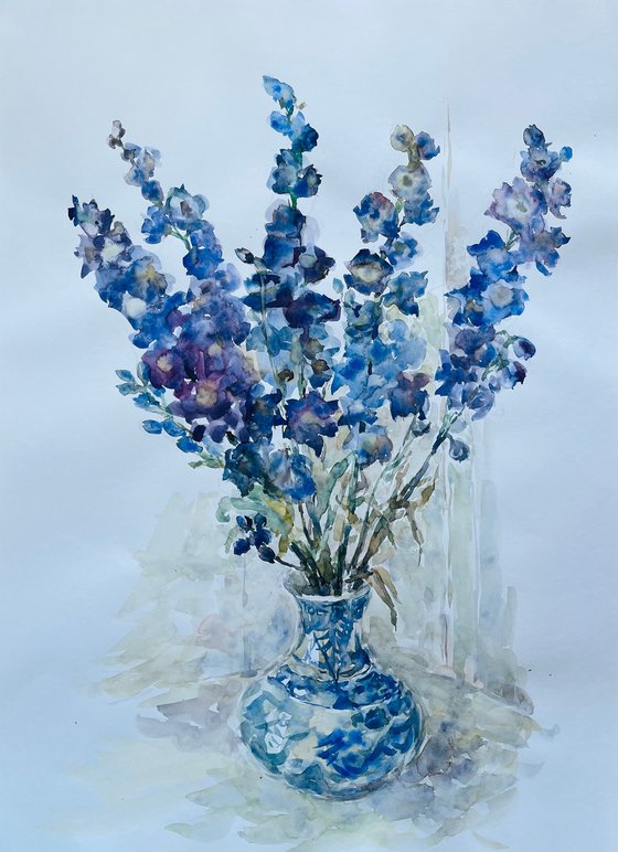 Delphinium in vase. 30in.x22in