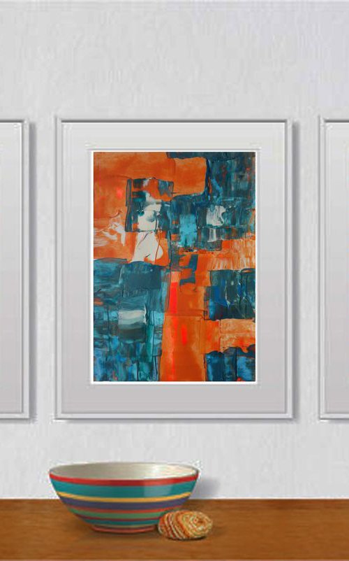 Set of 3 abstract original paintings on paper A4 - 18J026 by Kuebler