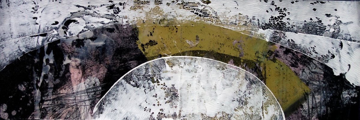 Abstract Landscape Oil Painting By Elizabeth Anne Fox, 23 X 8, Snow River 1, Original Artwork