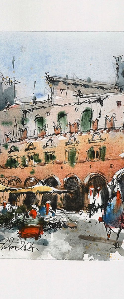 Italy urban sketch, Ascoli Piceno. by Marin Victor