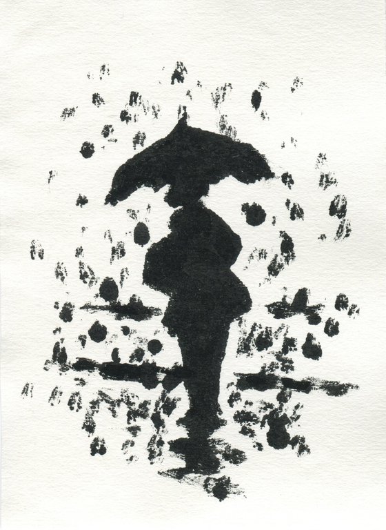 Lady in the snow Monoprint